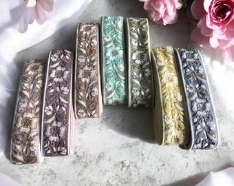 Net Fabric Saree Border Indian Lace Trim By The Yard, Sari Fabric Trim-Table Runner-Art Quilt fabric trim Sari Border Silk Fabric