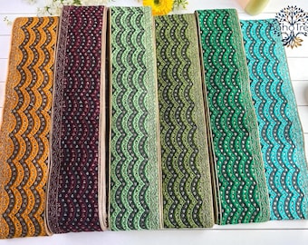 Jacquard sari-lint, veelkleurige geweven stoffen rand, Indiase sari-rand voor doe-het-zelf, jurk, decor, boho-jassen