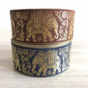 Brocade Fabric Trim, Woven Jacquard Fabric Trim-Elephant Design Sari Border, Dog Collars Silk Ribbons Boho Decor Table Runner, Quilts