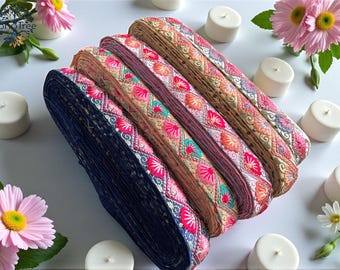 Geborduurde zijden sari-lintversiering - boho-stofrand voor doe-het-zelf, trouwjurk, boho-rokken, fusion-jassen