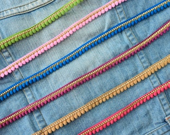 Pom Pom Beads Trim,  Indian Lace, Saree Border, Hand Beaded Rainbow Trim, Art Quilt Trim, Multi colored Holiday Decoration