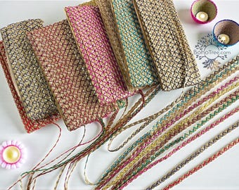 5 yds Saree Border Lace Floral Sari Silk Ribbons Embroidered Silk Sari Fabric Ribbons Border Fabric Trim Art Quilts Trim By The Yard