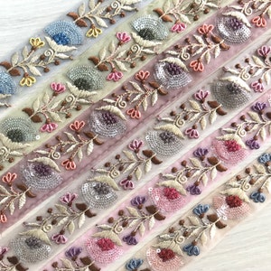 Nastro ricamato in tessuto a rete per abbigliamento boho, abito da sposa, bordo Sari, bordo Saree, taglio indiano tagliato a misura, runner da tavolo
