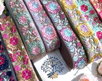 Floral Net Fabric Trim-multi Colour Embroidered Sari Border