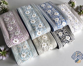 Embroidered Wide Sari Border Lace – Floral Indian Fabric Trim by the Yard for Diy crafts,dress, decor