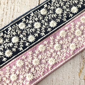 Embroidered Net Fabric Lace-Floral Fabric Trim, Wedding Dress, Sari Border, Saree Fabric, Art Quilt, Indian Trim By The Yard, Table Runner image 7