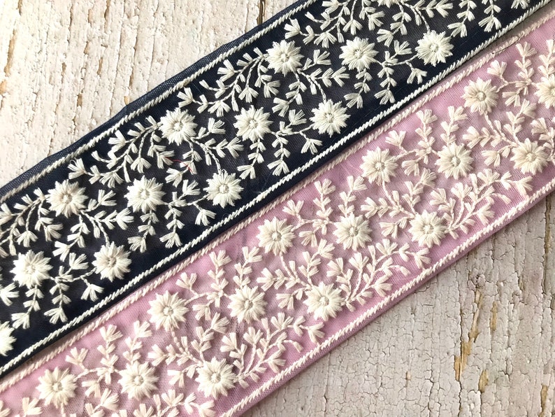 Embroidered Net Fabric Lace-Floral Fabric Trim, Wedding Dress, Sari Border, Saree Fabric, Art Quilt, Indian Trim By The Yard, Table Runner image 7