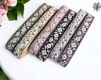 Versatile Net Fabric Saree Border Trim with Indian Lace and Silk Accents - Sold by the Yard. Enhance Sari, Table Runners, Art Quilts & More!