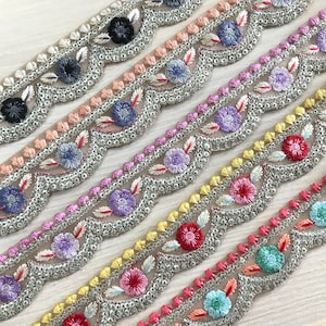 Net Fabric Saree Border Indian Lace Trim By The Yard, Sari Fabric Trim-Table Runner-Art Quilt fabric trim Sari Border Silk Fabric