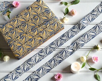 Taśma z jedwabiu sari cięta na wymiar, 1,5-calowa haftowana bordiura w stylu indyjskim boho