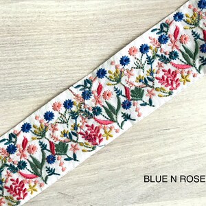 Besticktes Sari-Stoff-Ornament-Band für Boho-Kleidung, Hochzeitskleid, Sari-Borte, Saree-Bordüre, Indian Trim-Bulk-Lager, Tischläufer Blue N Rose Gold