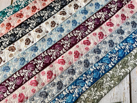 Indian Lace Trim by the Yard, Embroidered Ribbon Sari Fabric Trim