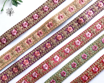 Embroidered Indian Trim By The Yard Indian Fabric Trim Sari Border Craft Ribbon Sari Fabric Trimming Sewing Tape, Costume trim Silk Ribbons