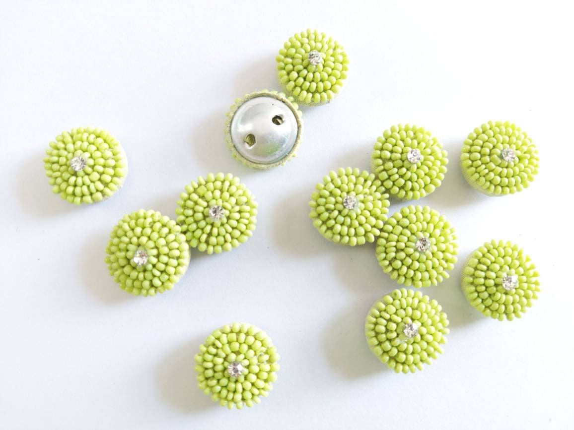 10 pieces Hand Beaded Round Buttons Sewon Cabochon Handmade Etsy