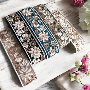 Encantadora cinta bordada para ribetes de sari: moda bohemia, atuendos de boda, encanto indio: córtela a medida para bordes de sari y caminos de mesa