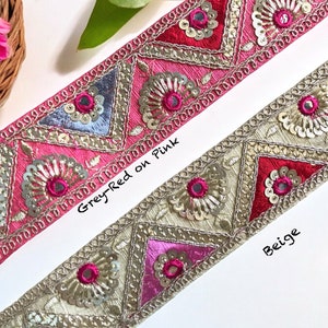 Bordure en tissu sari, bordure brodée multicolore en sari pour carnets bohèmes, chemin de table, tissus indiens