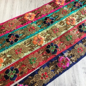 Saree Border fabric Indian trim, Sari Silk Fabric Trim-Embroidered Trim, Sari Border, Lehenga Fabric, Dupatta, Quilt, Runner Silk Ribbon