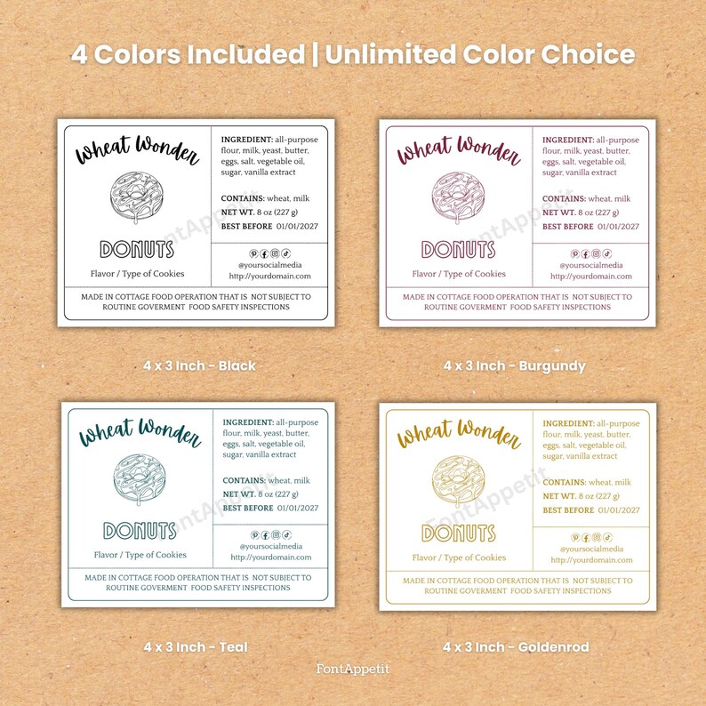 Cottage Food Label for Donuts, 4x3 Thermal Printer Friendly Sticker ...