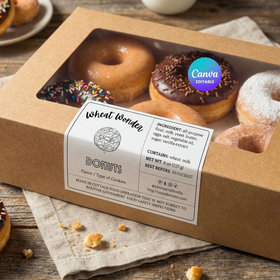 Cottage Food Label for Donuts, 4x3 Thermal Printer Friendly Sticker ...