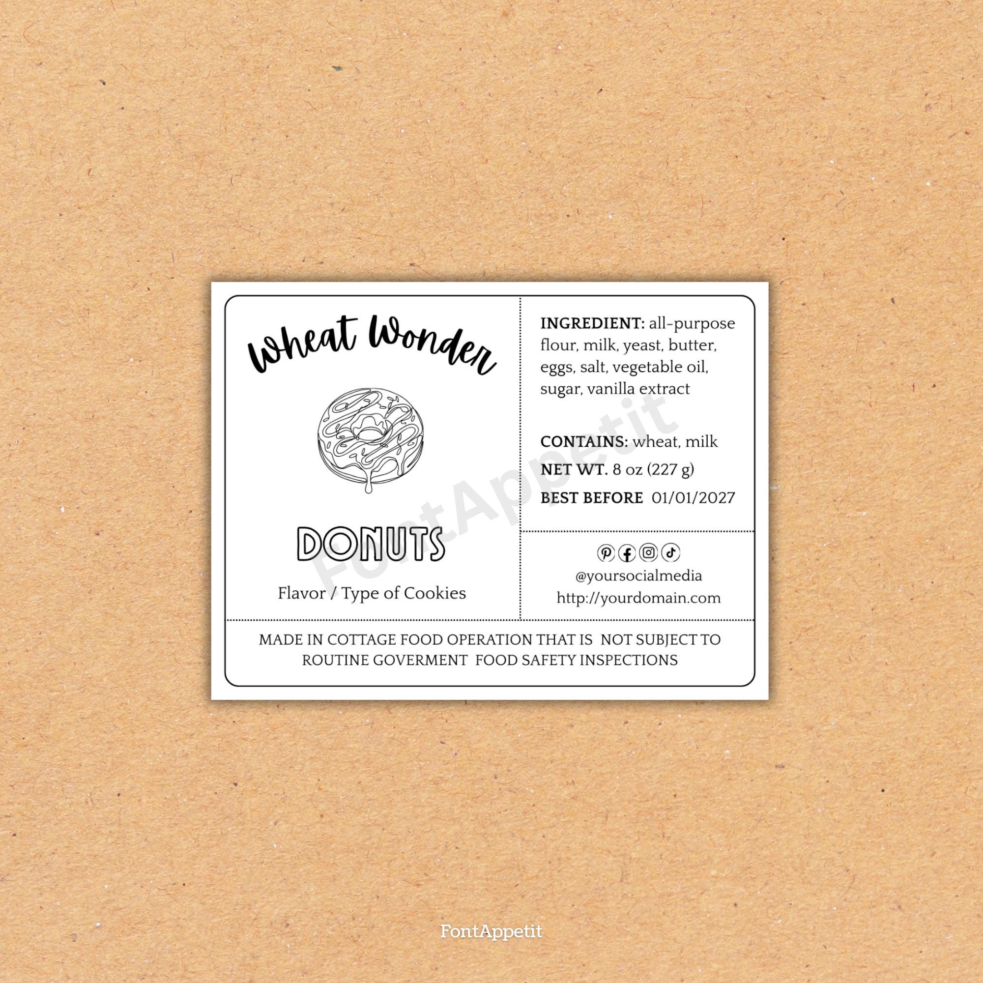 Cottage Food Label for Donuts, 4x3 Thermal Printer Friendly Sticker ...