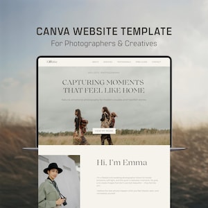 Modelo de site de fotografia Canva, design minimalista (download digital)