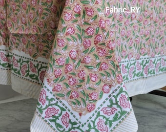 Mantel de algodón indio con estampado floral, mantel estampado estilo boho para bodas, fiestas y eventos.