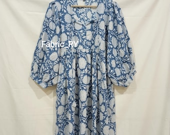 Block printed cotton midi dress Bohemian casual dresses for women, summer dress mini dress with pocket gift for her