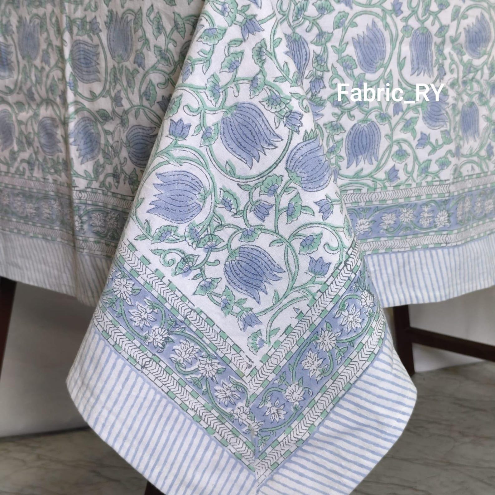 Block printed tablecloth Indian cotton floral dining table cover boho table linen, party and event Decor - 60 x 90 inches, With Napkins