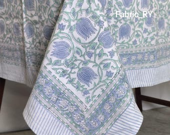 Block printed table cloth Indian cotton floral dining table cover boho table linen, gift for home decor, Farm house Tablecloth
