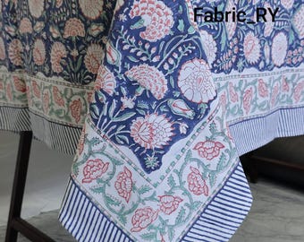 Block printed table cloth Indian floral cotton dining table cover custom table linen for Dining, wedding, party and event Decor