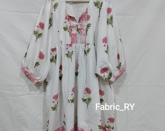Block Printed dress Bohemian cotton mini dress, dresses for women, casual summer dress midi beach dress with pocket gift for her