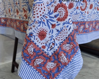Hand Block Printed Floral Tablecloth Indian Cotton Dining Table Linen boho table cover for Dining, wedding and home decor