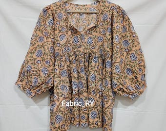Block print cotton Tunic floral print short top dress Bohemian mini dress, gift for her