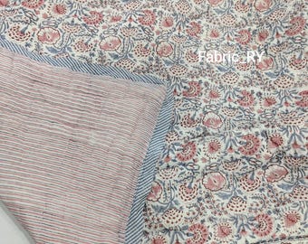 Indian Block printed floral Quilt Handmade Reversible Blanket Jaipuri Rajai cotton Bedspread Boho coverlet Twin, Queen, King size Bedding