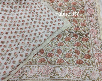 Block printed floral Quilt Indian Handmade Reversible Blanket Jaipuri Rajai cotton Bedspread Boho coverlet Twin, Queen, King size Bedding
