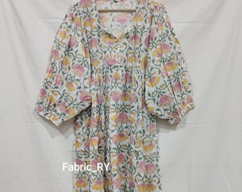Block printed dress Bohemian cotton mini dress, casual dresses for women, summer dress midi dress with pocket gift for her