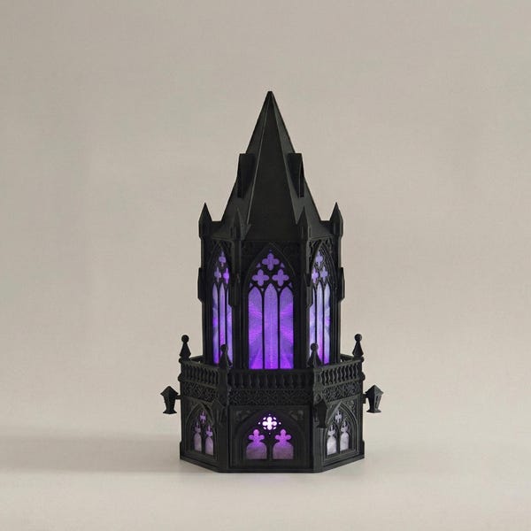 Vespera Gothic Lamp 16-Color LED Cathedral Night Light - DIY Snap-Fit Dark Academia Room Decor, Spooky Castle Lantern, Vampire Aesthetic