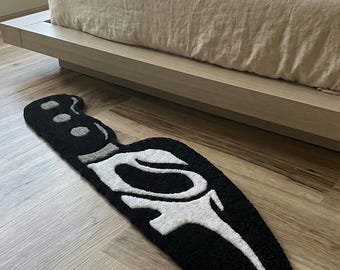 Scream Ghostface Knife 4 ft Tufted Rug – Black and White Horror Movie Tufted Mat Non-Slip Floor Rug for Gamer Rooms, Kitchens Décor