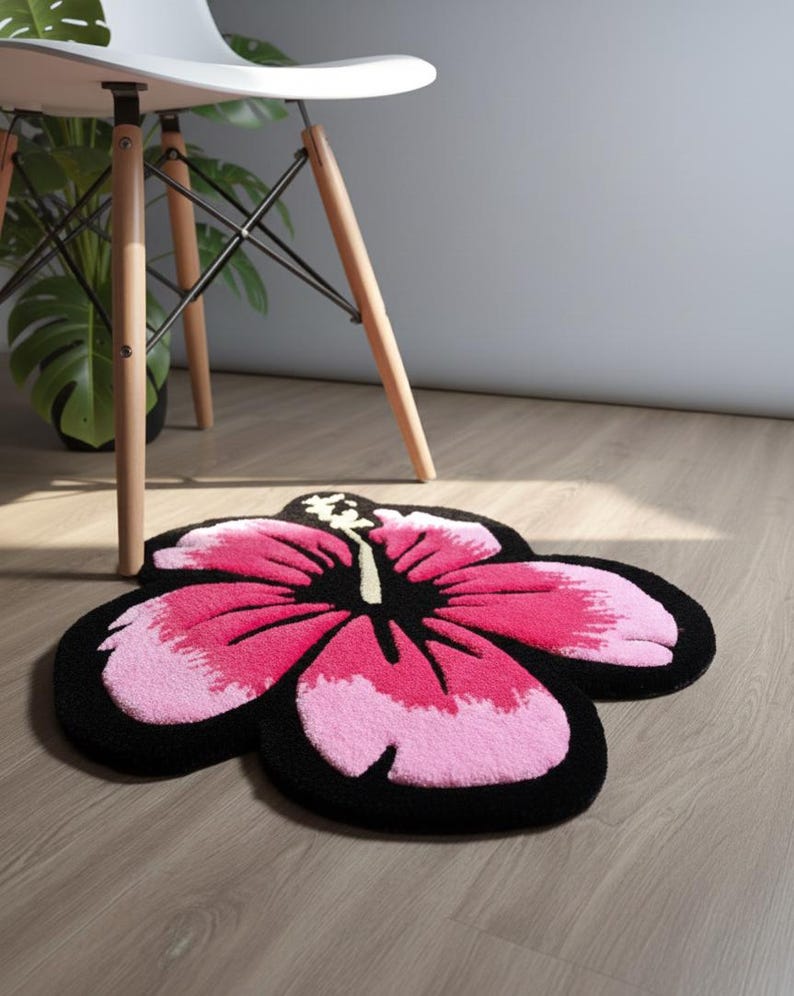 Hand-tufted Hibiscus Flower Area Rug Vibrant Hot Pink and Soft Blush ...