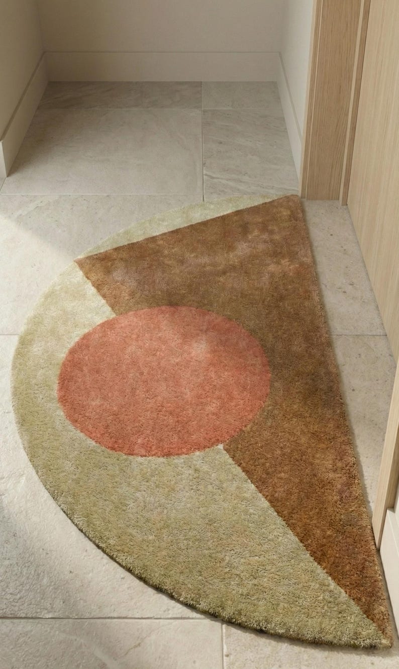 Half Rugs Half-circle Floor Mat With Desert-toned Color Scheme and Abstract ...