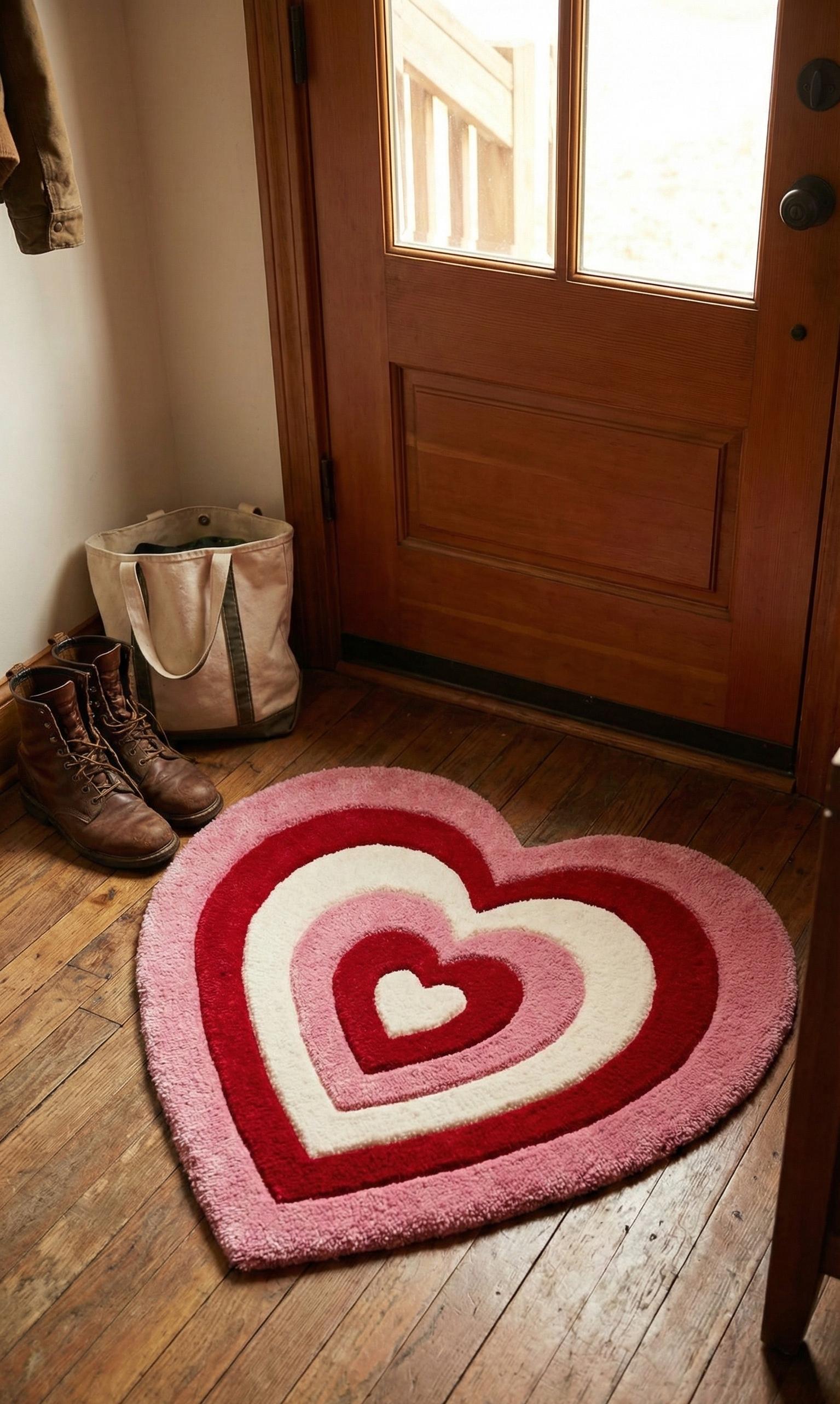 Heart Plush Area Rug – Multilayered Soft Heart-shaped Floor Mat