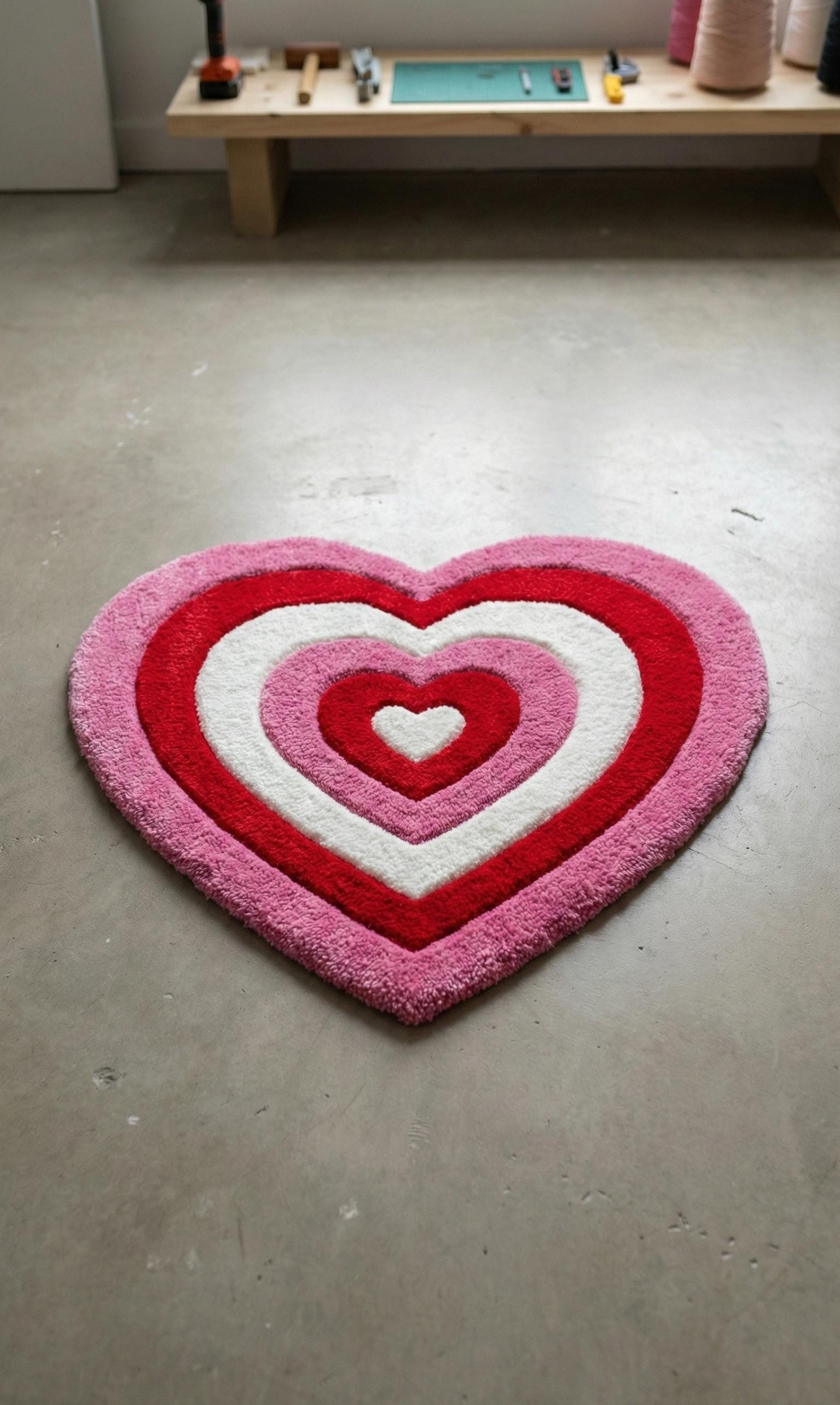 Heart Plush Area Rug – Multilayered Soft Heart-shaped Floor Mat
