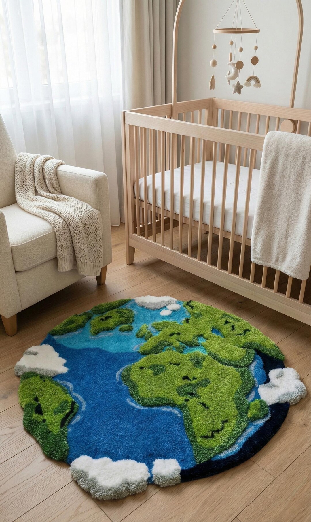 Hand-tufted 3D Earth Map Rug – Deep Blue Oceans With Fluffy White Cloud ...
