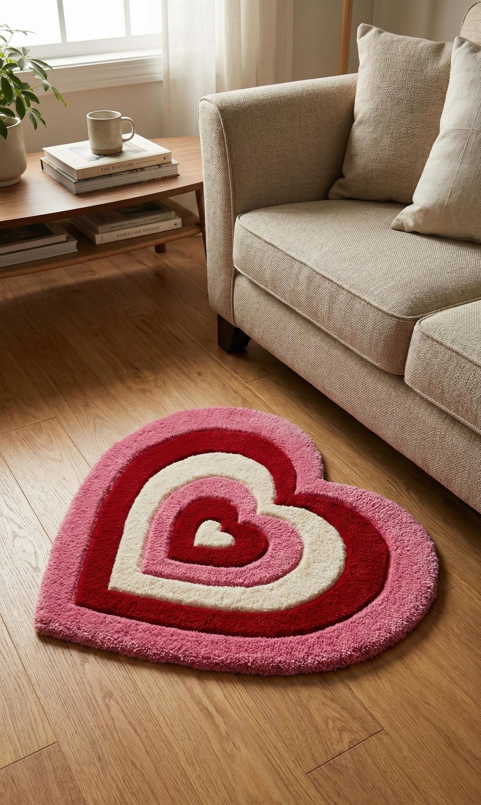 Heart Plush Area Rug – Multilayered Soft Heart-shaped Floor Mat