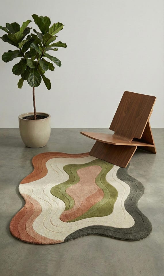 Hand-Tufted Wool Area Rug – Earth-Toned Irregular Shape Carpet, Soft Modern Floor Rug for Living Room, Bedroom, or Home Decor