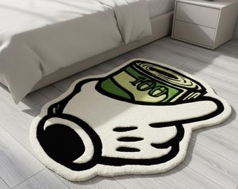 Luxury Tufted Money Roll Rug – Creative Hand-Holding Cash Carpet Custom Size Floor Mat for Modern Home Decor, Gamer Rooms, Stylish Interiors