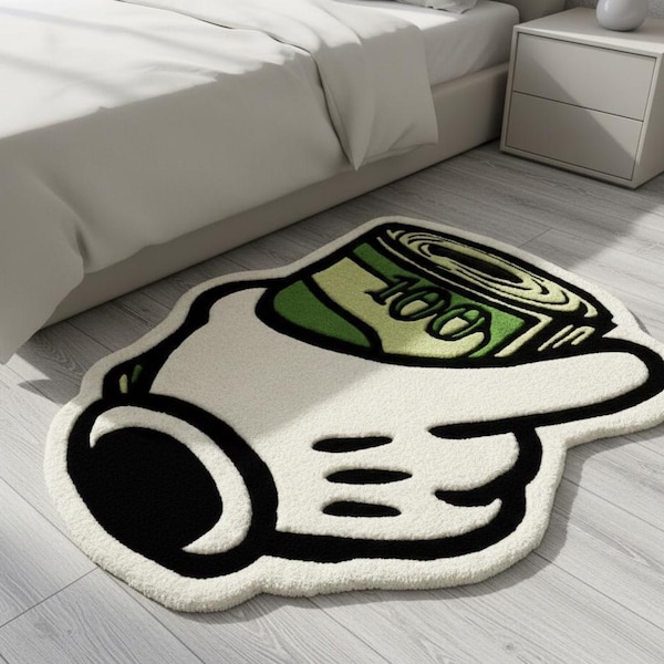 Luxury Tufted Money Roll Rug – Creative Hand-Holding Cash Carpet Custom Size Floor Mat for Modern Home Decor, Gamer Rooms, Stylish Interiors