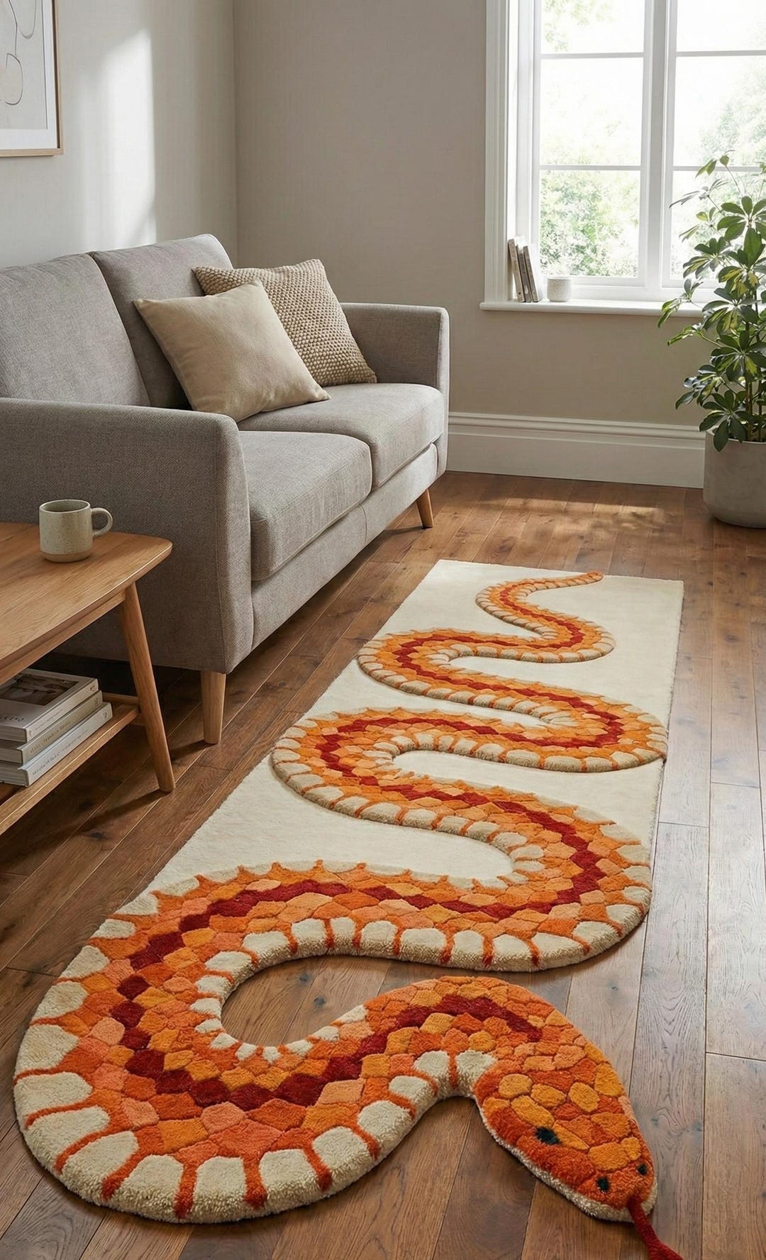 Hand-tufted Snake Rug 4x15 Bold Serpent Runner for Hallways Cozy Animal ...