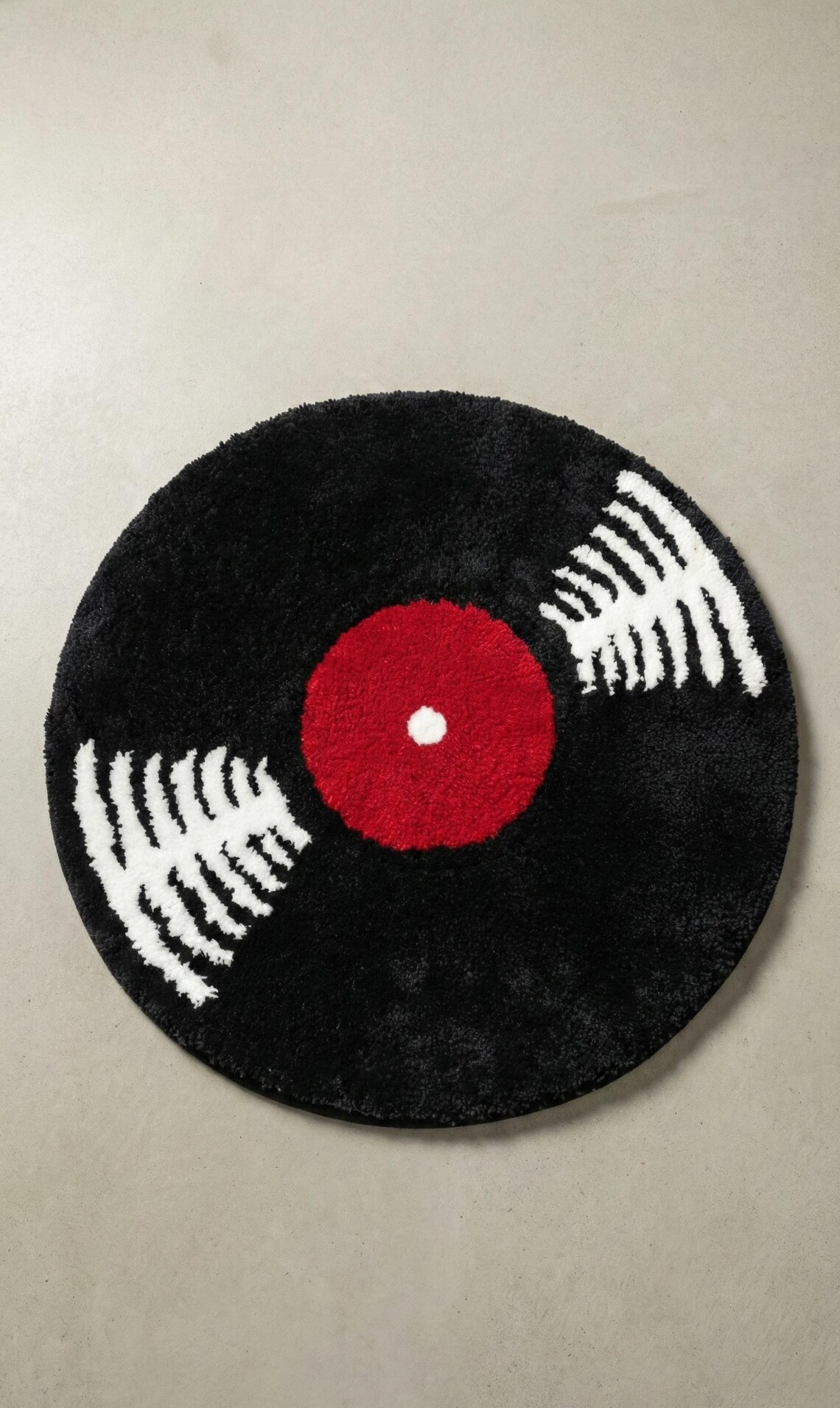 Hand-tufted Circular Vinyl Record Rug White Light Reflections Design ...