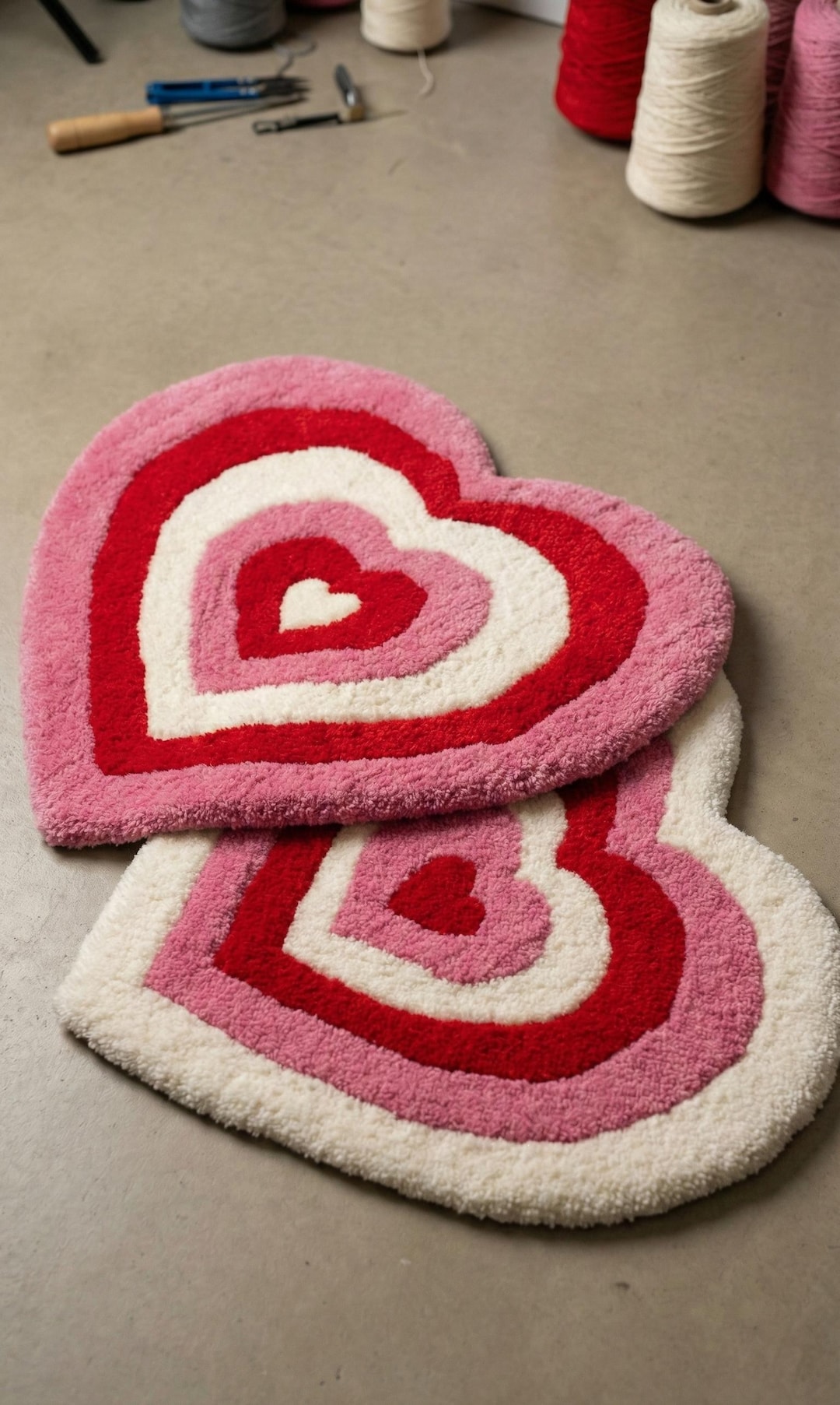 Heart Plush Area Rug – Multilayered Soft Heart-shaped Floor Mat